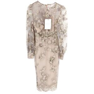 MAC DUGGAL Dress Size 4 Evening Gown Sequin Mocha Tan NEW Midi Beaded Embellish